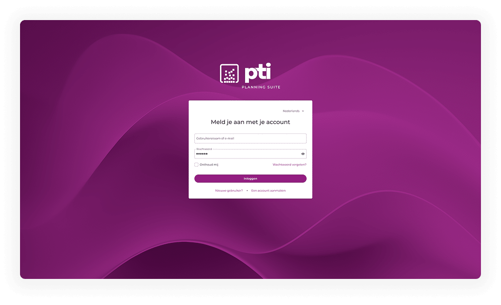 inlogscherm PTI planning suite