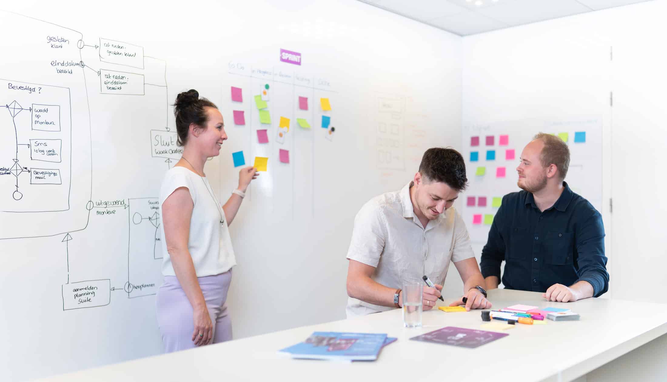 collega's aan het werk in een brainstorm ruimte