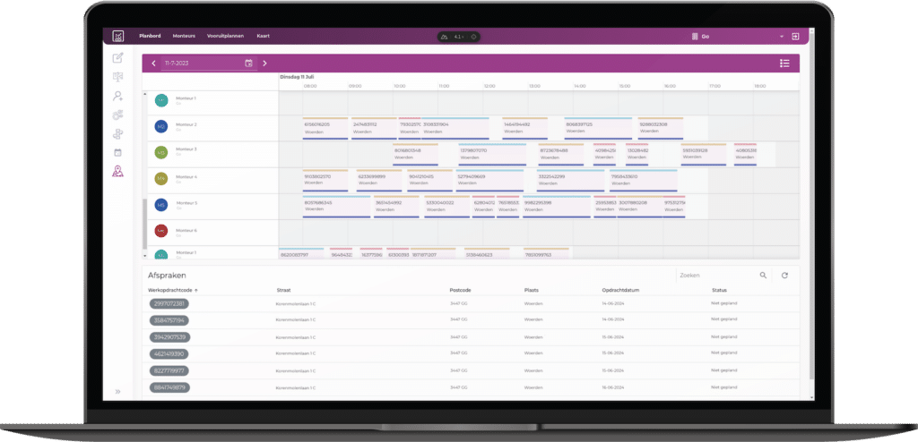 laptop met pti go planningsscherm zichtbaar