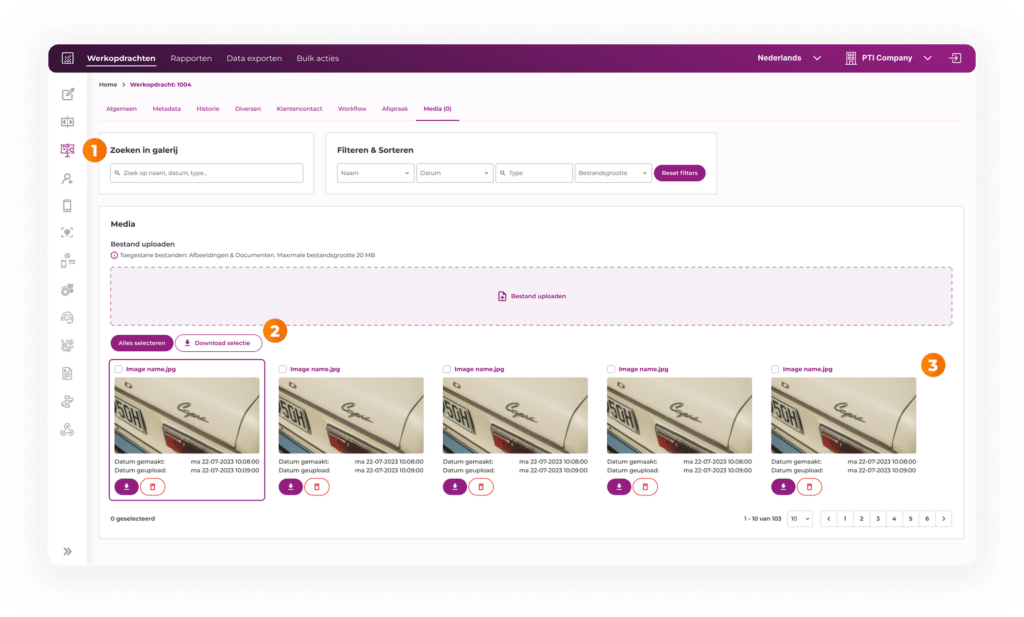 media zichtbaar in workordertool software PTI