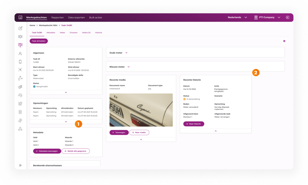taken zichtbaar in workordertool software PTI